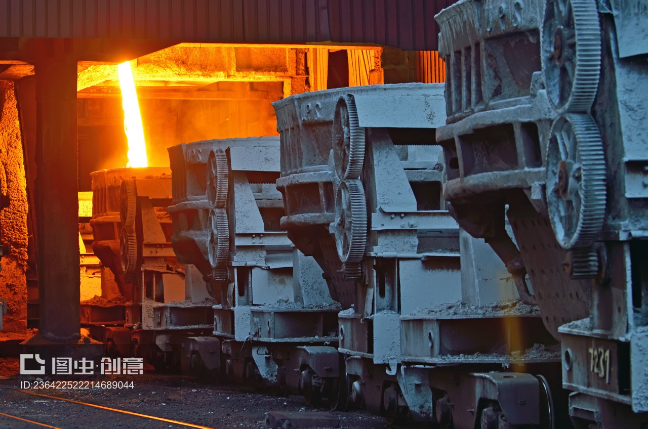 steel buckets to transport the molten metal inside of plant